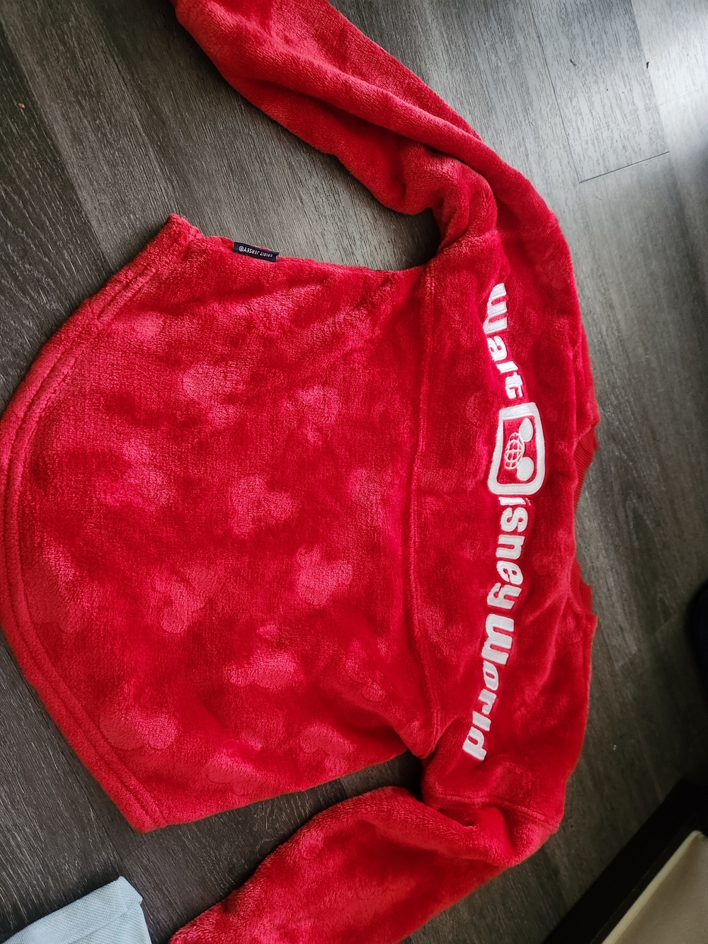 Disney Red Plush Scoop-Neck Pullover with Mickey Pattern Spirit Jersey Size Smal